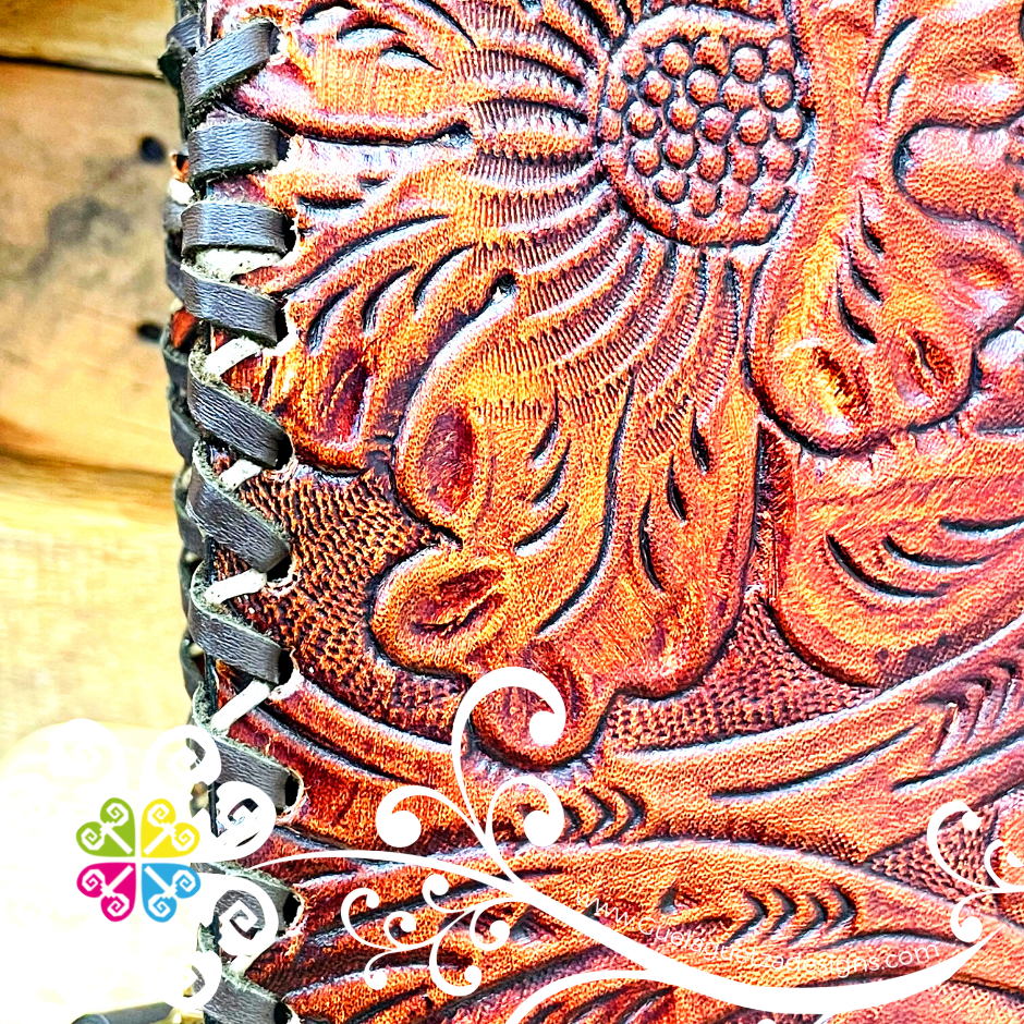 Floral Stamping Leather Bag - Medium Carteron de Piel