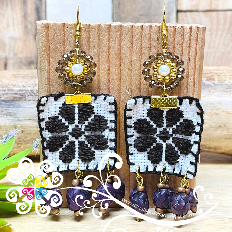 Embroidered Daisy- Palm Earrings