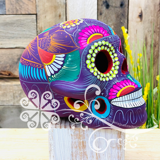 Large Multicolor Hand Painted Sugar Skull  - Calaverita Guerrero