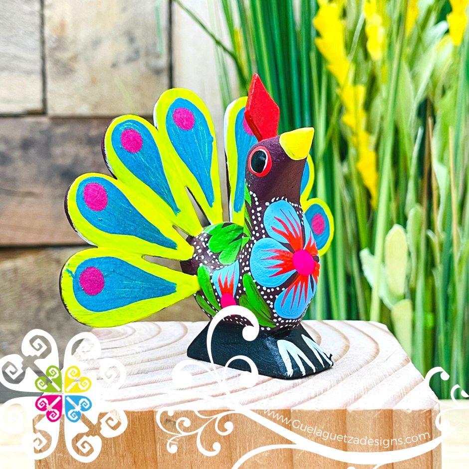 Small Peacock Alebrije- Handcarve Wood Decoration Figure