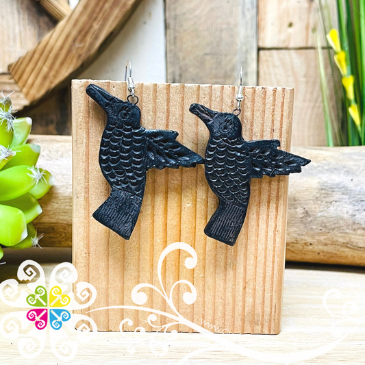 Hummingbird - Black Clay Earrings