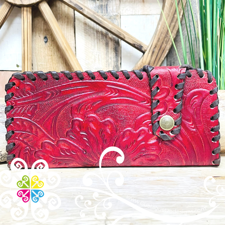 Floral Stamping Cartera Troquelada - Leather Wallet