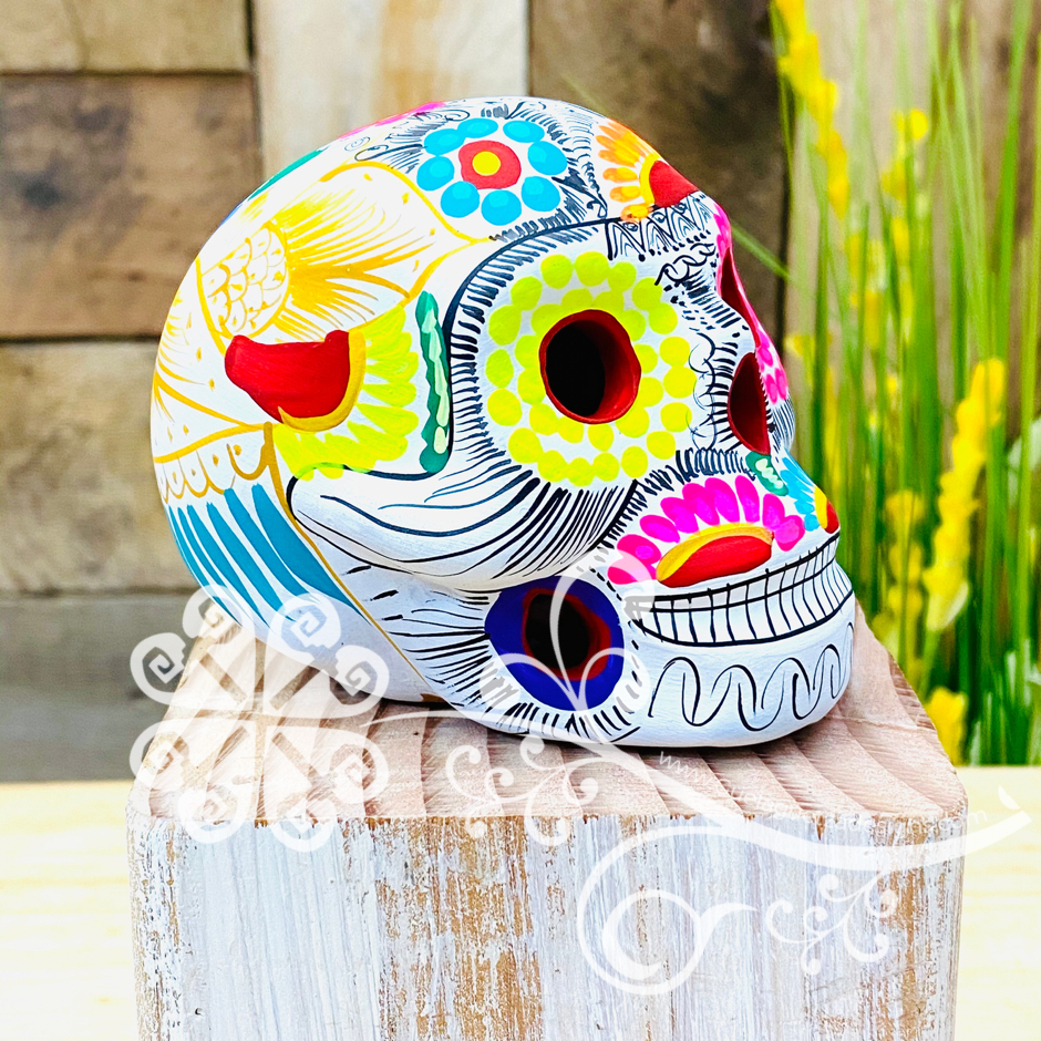 Small Multicolor Hand Painted Sugar Skull  - Calaverita Guerrero