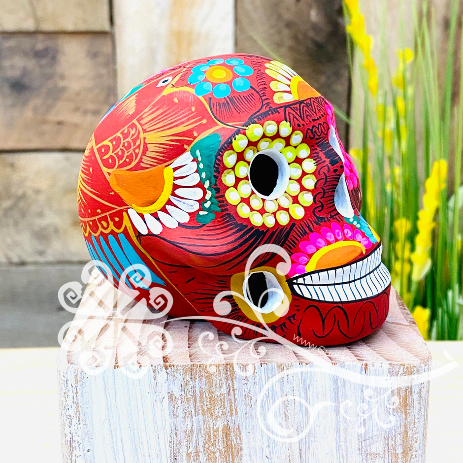 Small Multicolor Hand Painted Sugar Skull  - Calaverita Guerrero