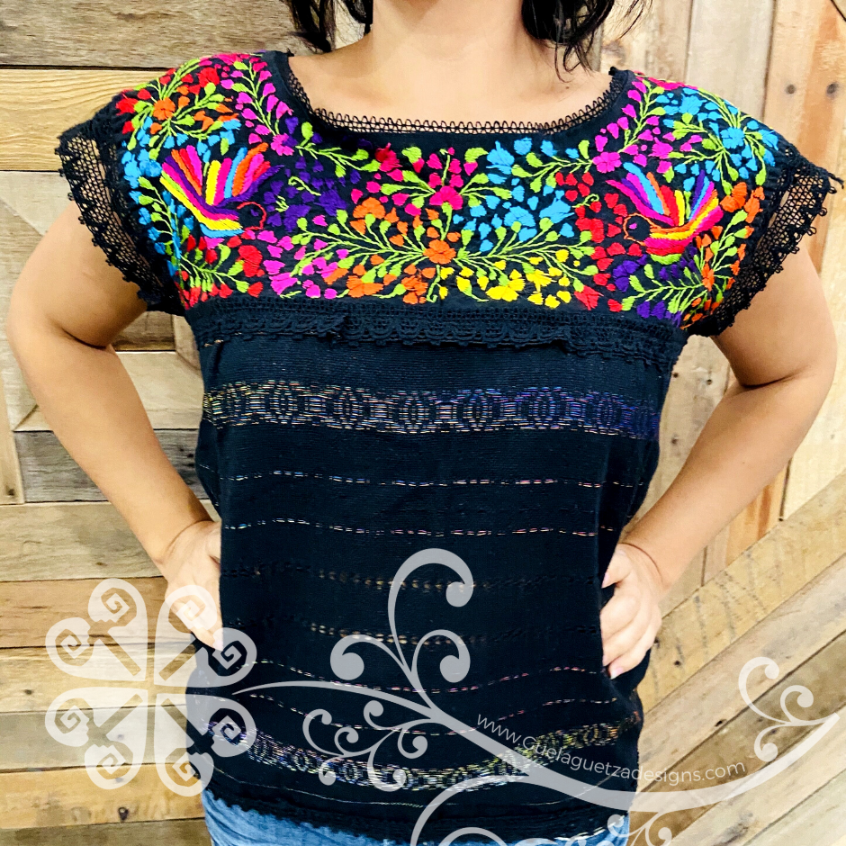 Black Multicolored Telar Top - Pedal Loom Fina Top