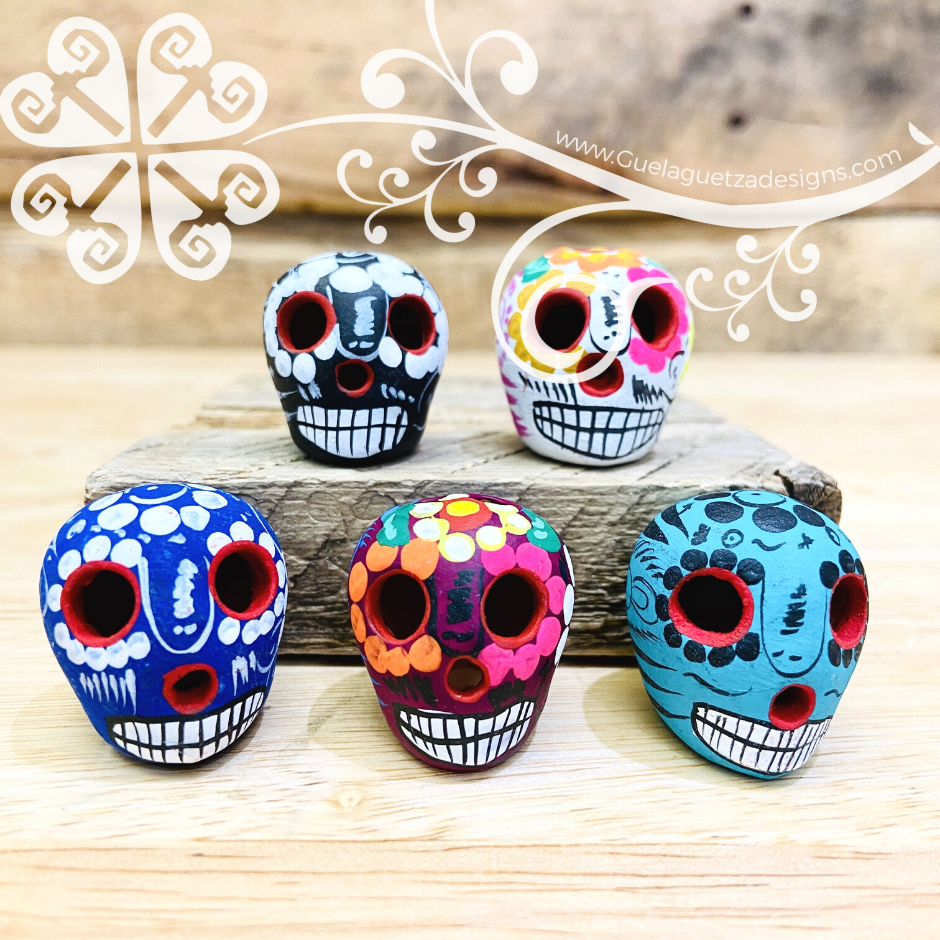 Extra Mini Multicolor Hand Painted Sugar Skull  - Calaverita Guerrero