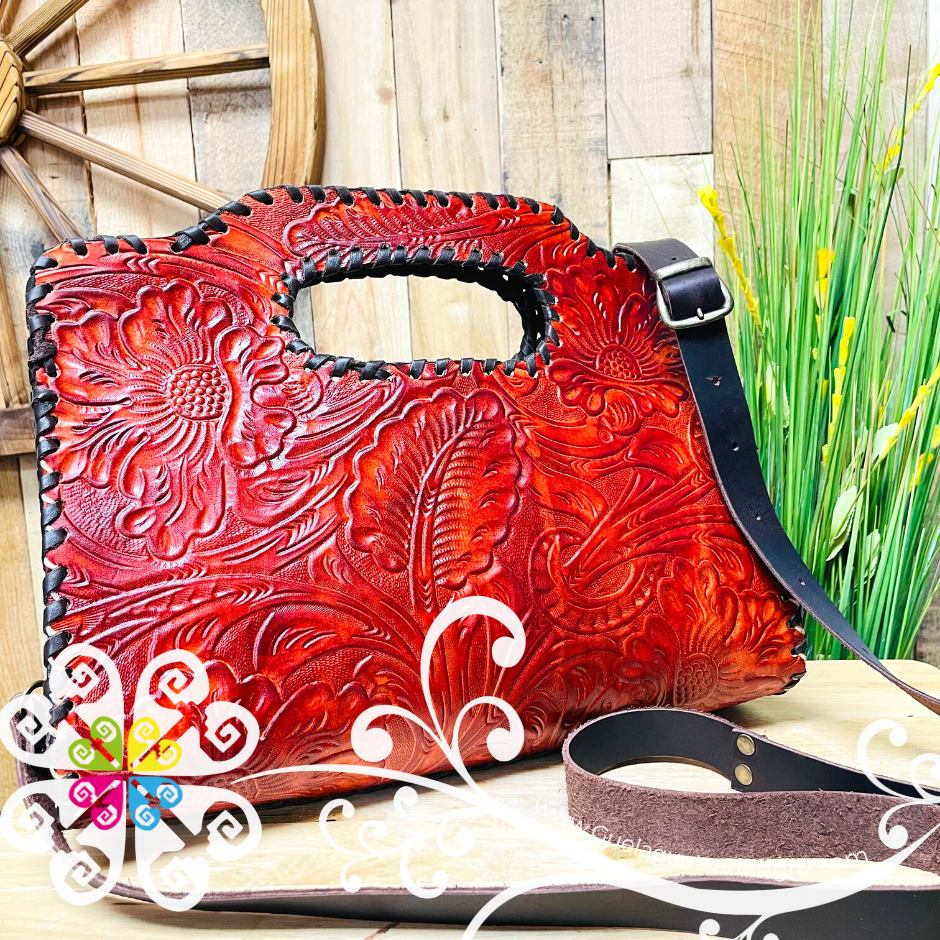 Floral Stamping Leather Bag - Medium Carteron de Piel