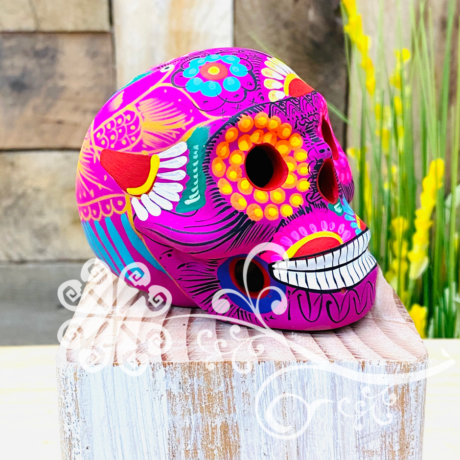 Small Multicolor Hand Painted Sugar Skull  - Calaverita Guerrero