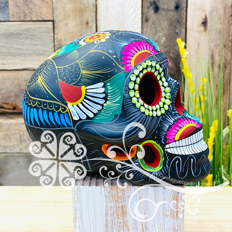 Extra Large Multicolor Hand Painted Sugar Skull  - Calaverita Guerrero