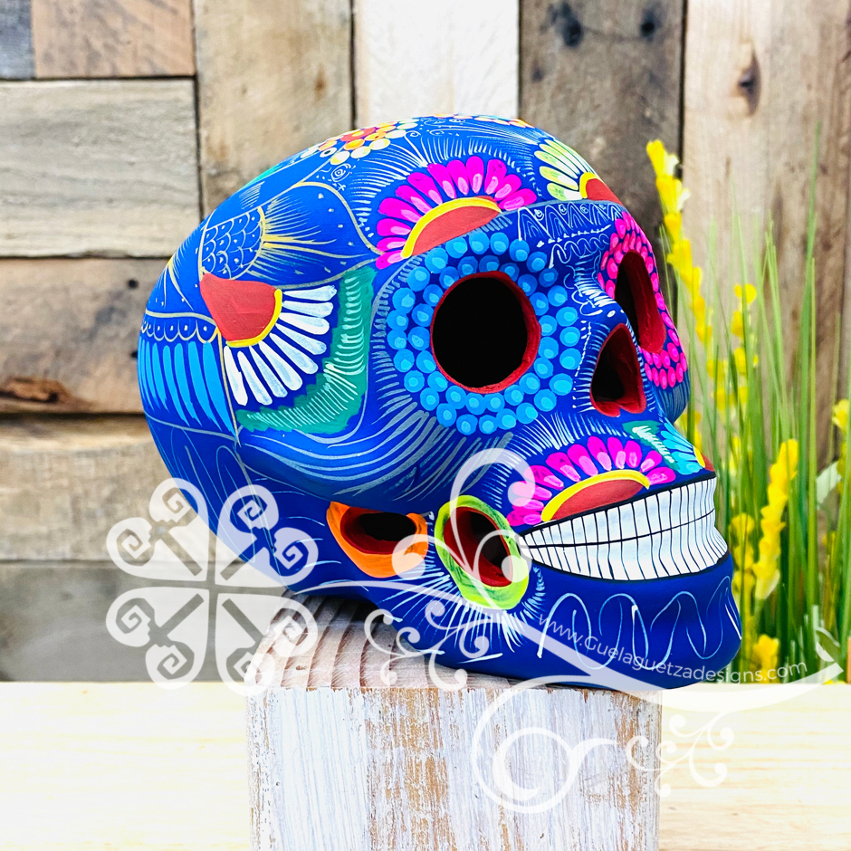 Extra Large Multicolor Hand Painted Sugar Skull  - Calaverita Guerrero