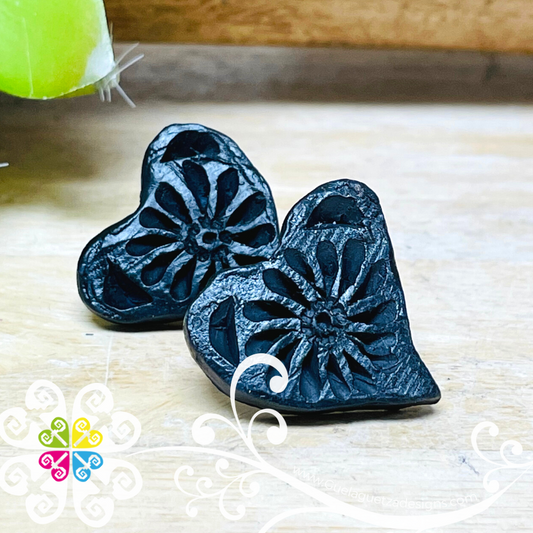 Heart studs - Black Clay Earrings