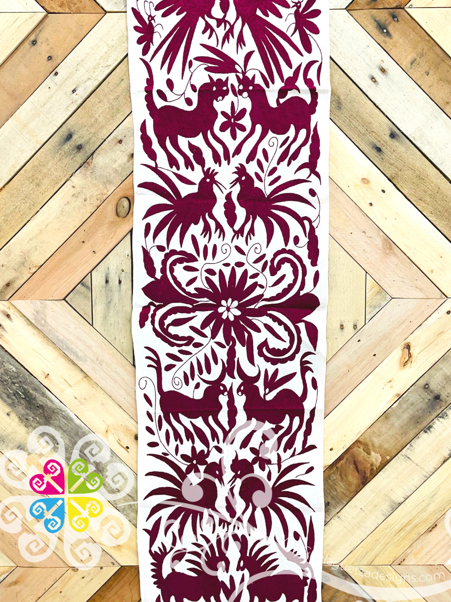 Maroon Large Solid Color Otomi Table Runner - Camino de Tenango