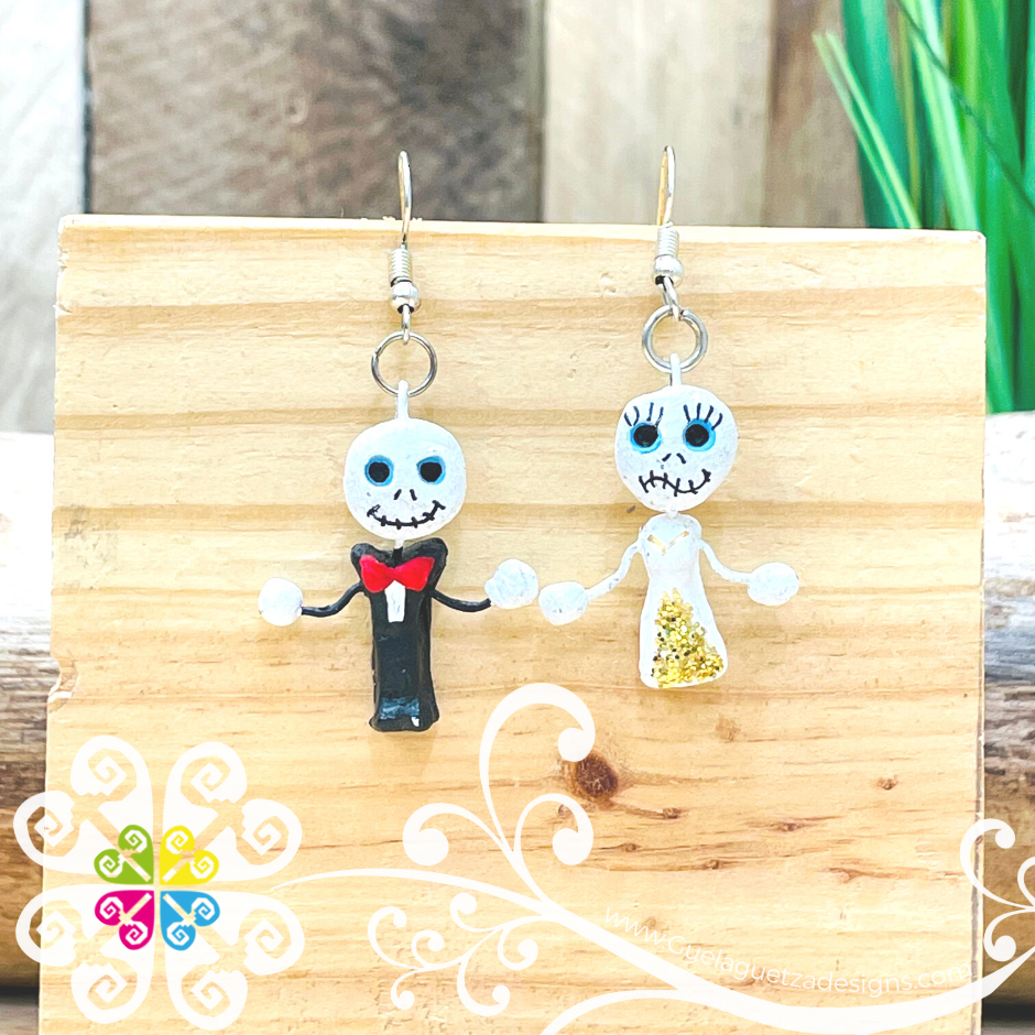 Jack and Sally Skellington - Calaverita Clay Earrings