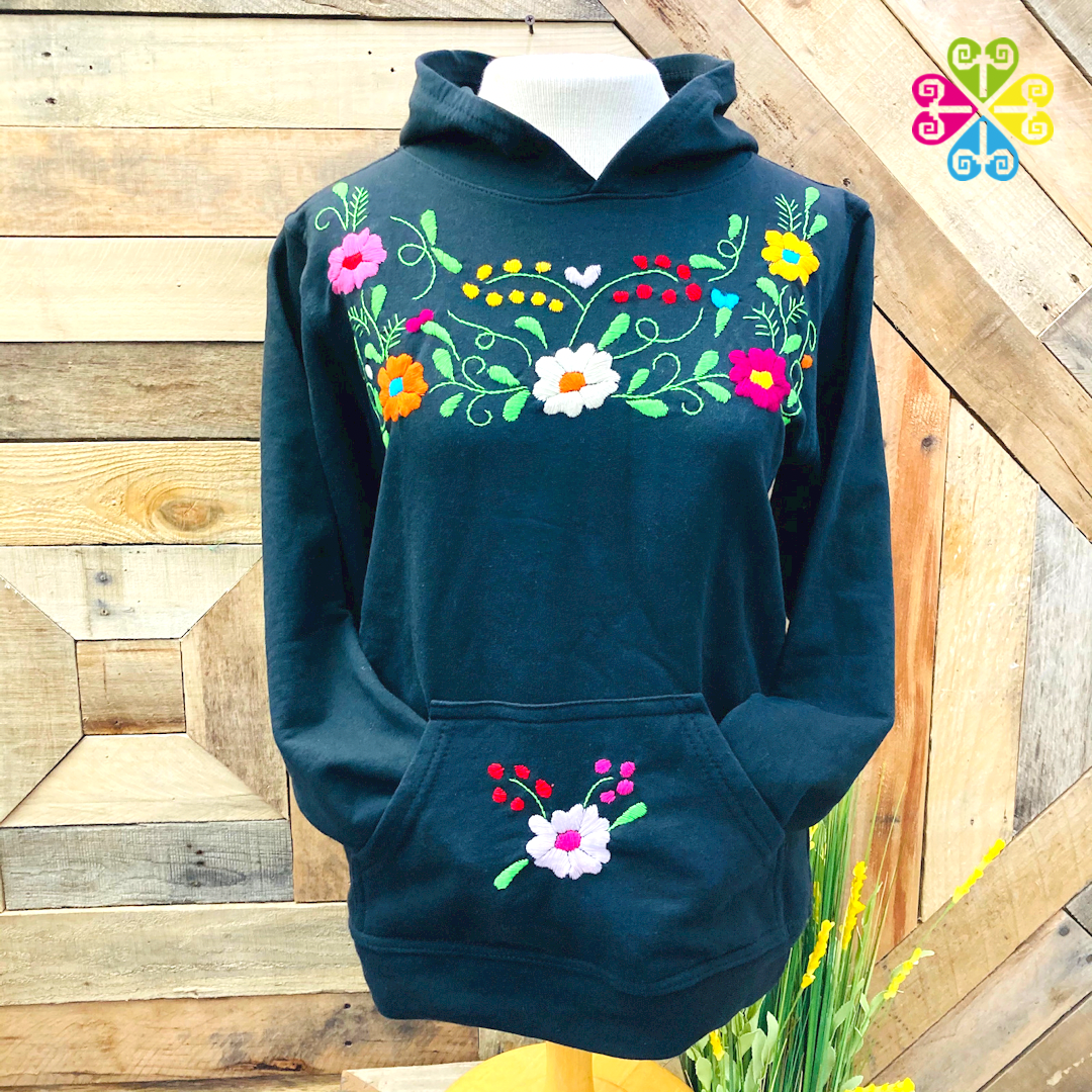 Black Women Hoodie - Handmade Bordado