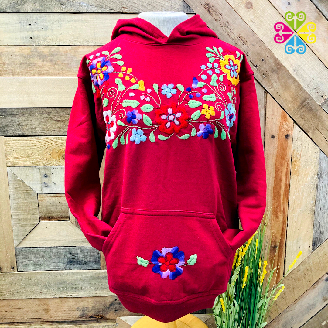 Burgundy Women Hoodie - Handmade Bordado