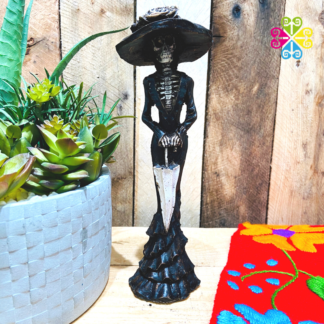 Medium Catrina with Umbrella  - Day of the Dead Decoration Resin Statue